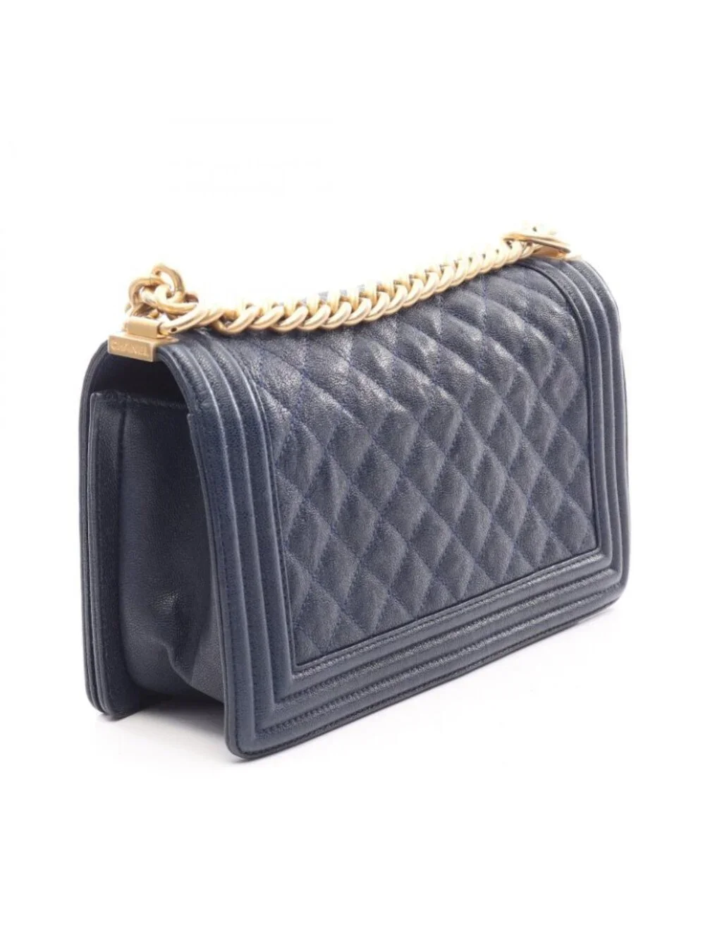 Chanel Shoulder Bag Boy Navy Caviar Leather Boy Chain